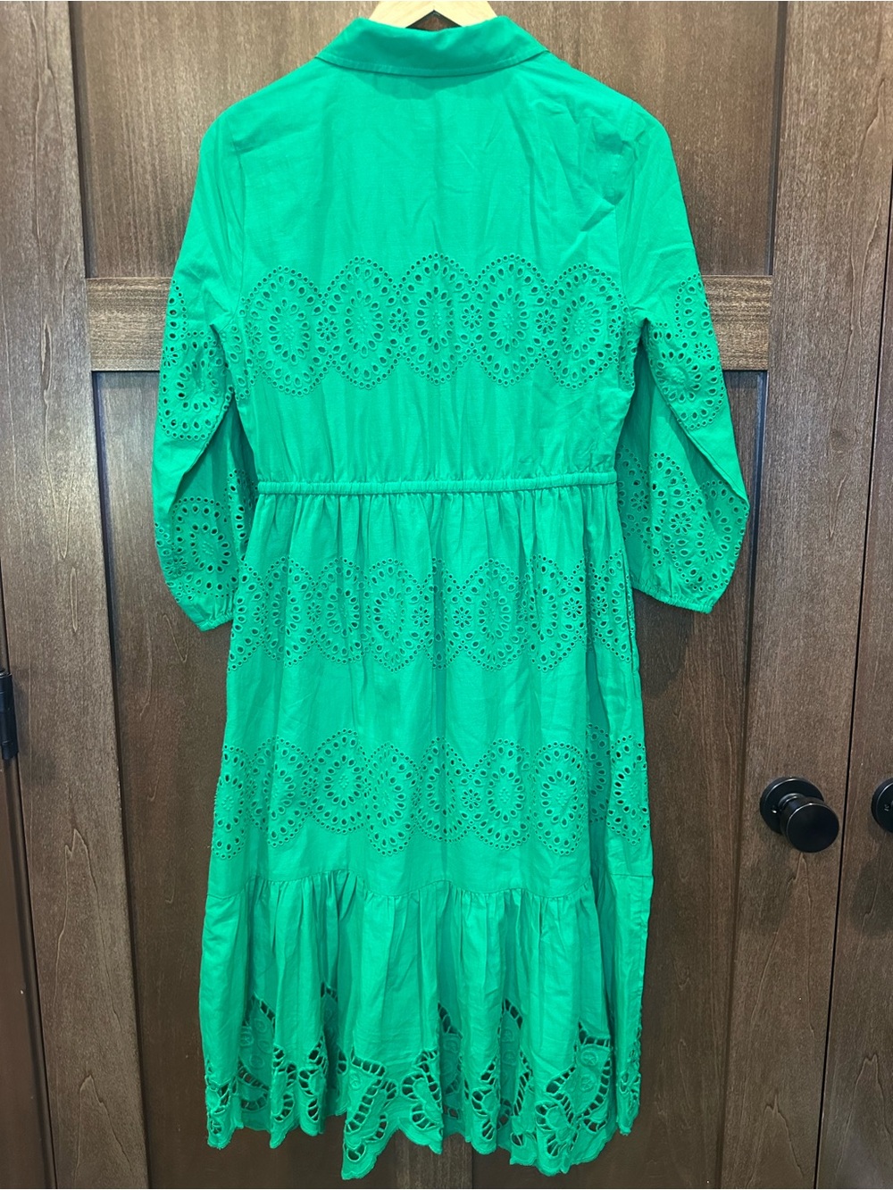 Talbots Green Eyelet Puff Sleeve Poplin Shirtdress - Picture 5 of 6